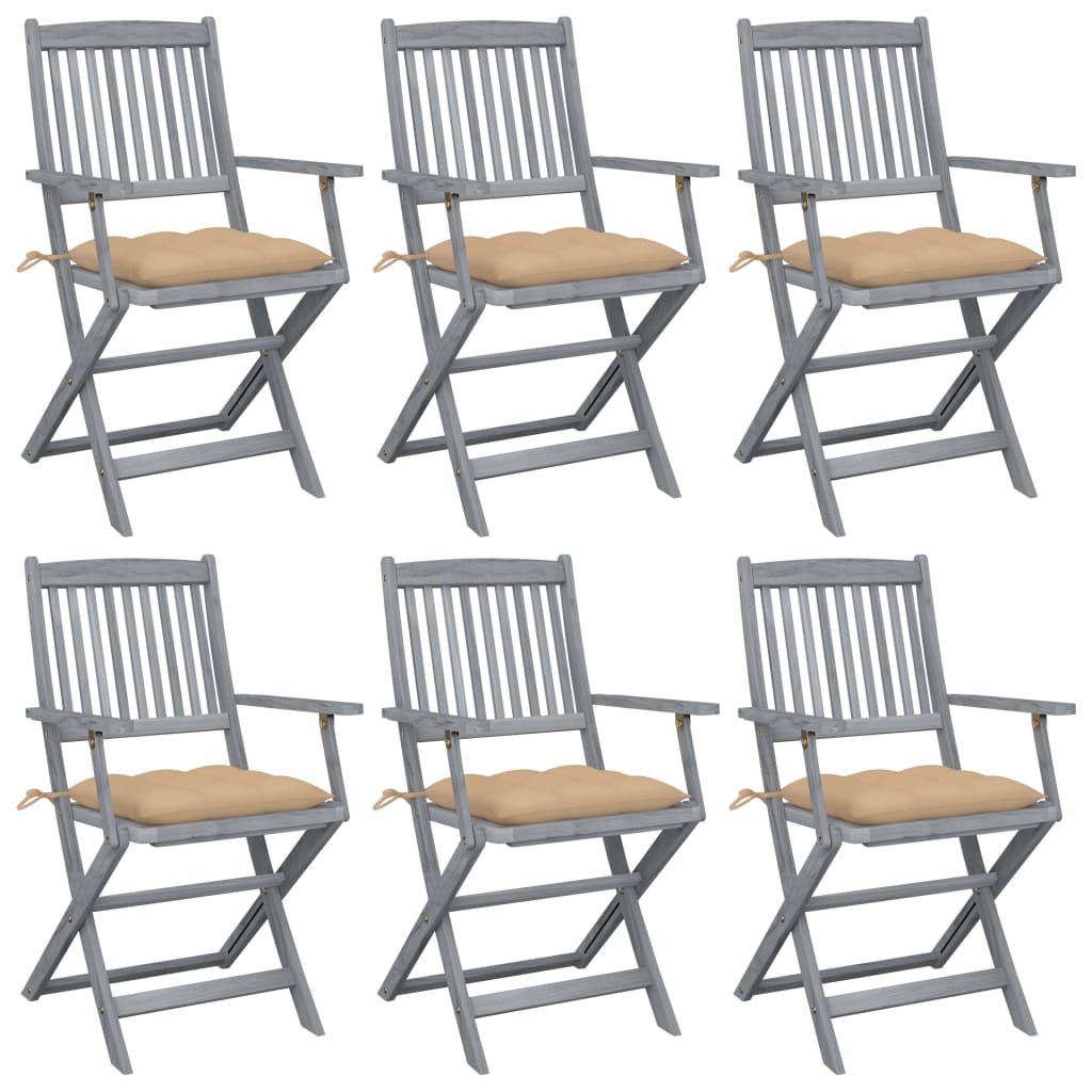 Tuinstoelen 6 st inklapbaar met kussens massief acaciahout