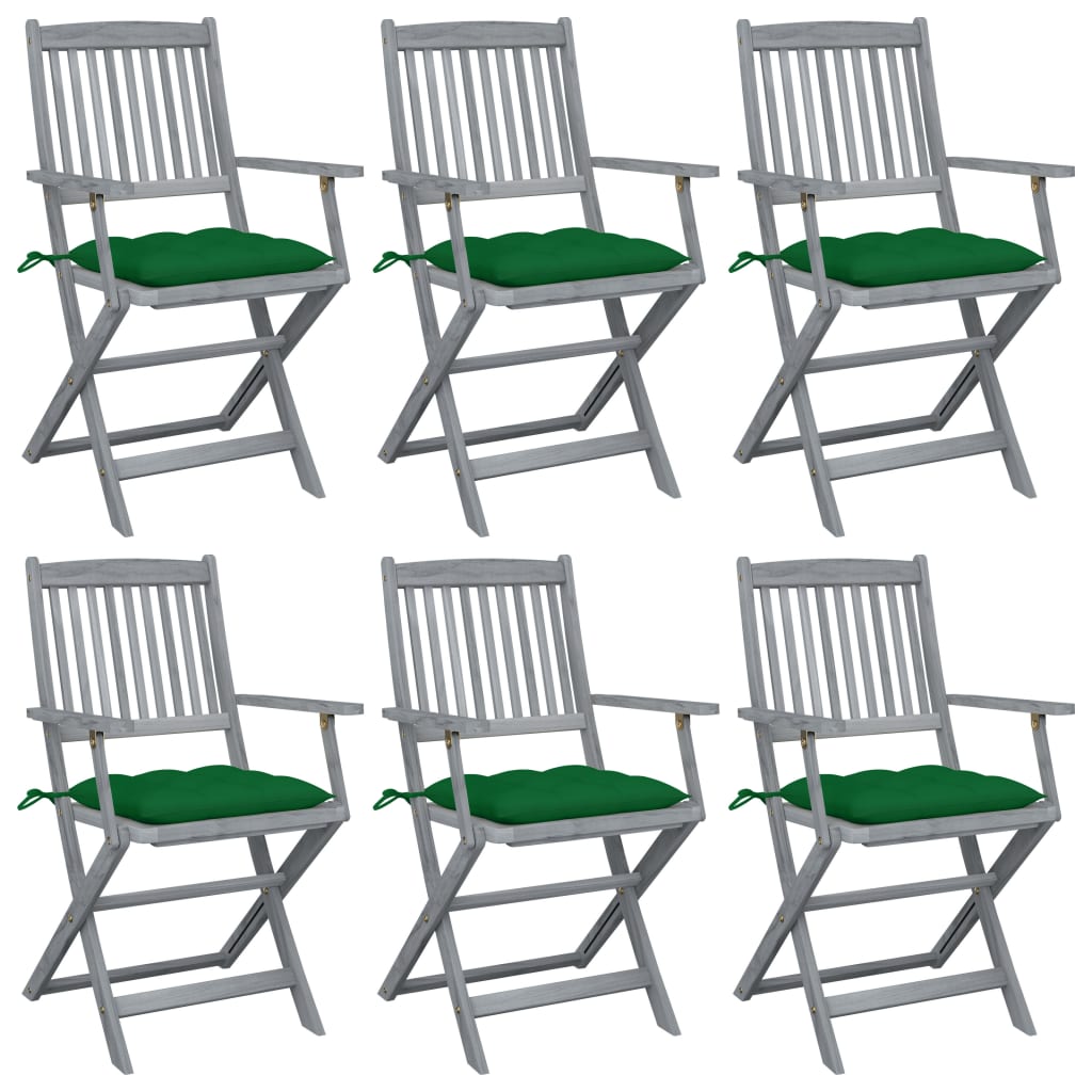 Tuinstoelen 6 st inklapbaar met kussens massief acaciahout