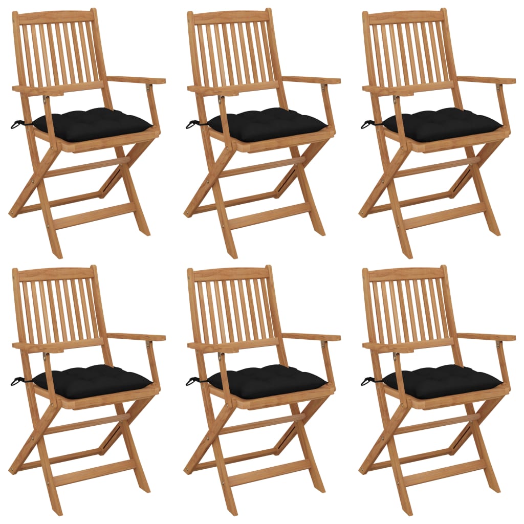 Tuinstoelen 6 st inklapbaar met kussens massief acaciahout