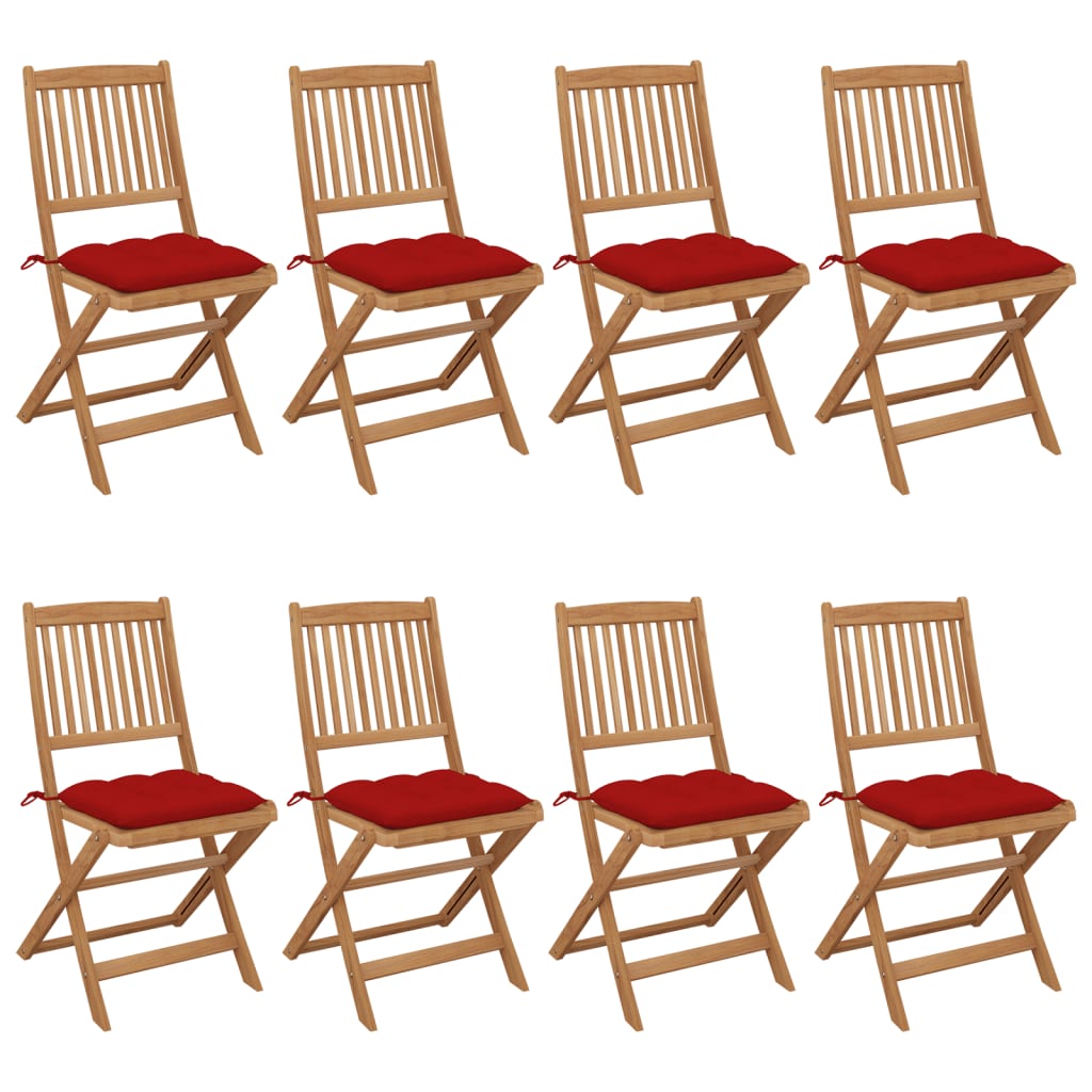 Tuinstoelen 8 st inklapbaar met kussens massief acaciahout