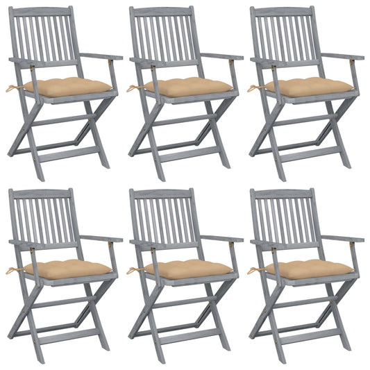 Tuinstoelen 6 st inklapbaar met kussens massief acaciahout