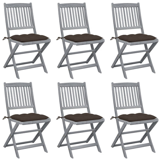Tuinstoelen 6 st inklapbaar met kussens massief acaciahout