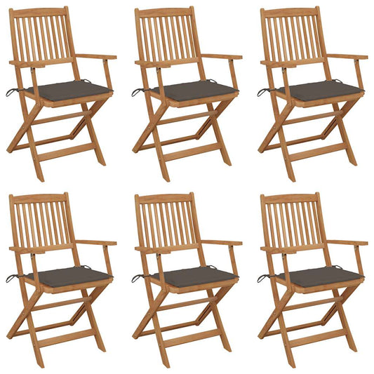 Tuinstoelen 6 st inklapbaar met kussens massief acaciahout