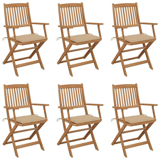 Tuinstoelen 6 st inklapbaar met kussens massief acaciahout
