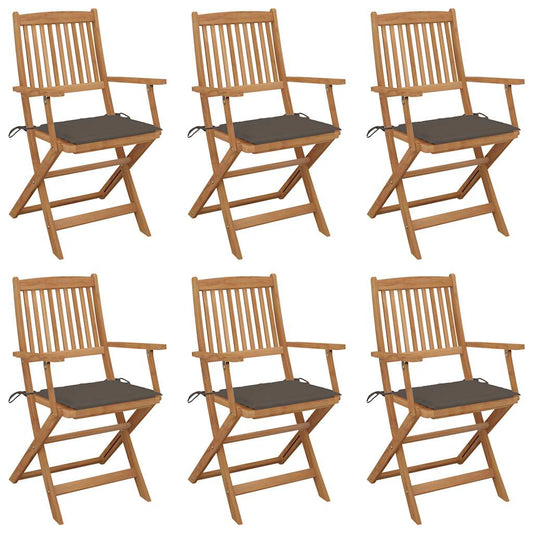 Tuinstoelen 6 st inklapbaar met kussens massief acaciahout