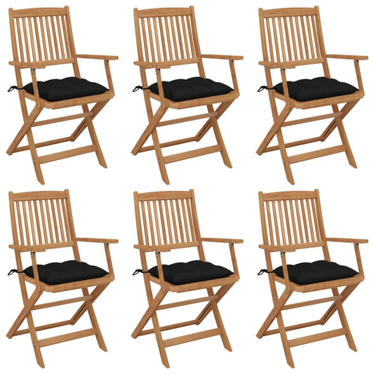 Tuinstoelen 6 st inklapbaar met kussens massief acaciahout