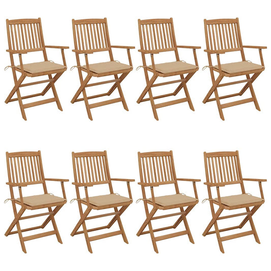 Tuinstoelen 8 st inklapbaar met kussens massief acaciahout
