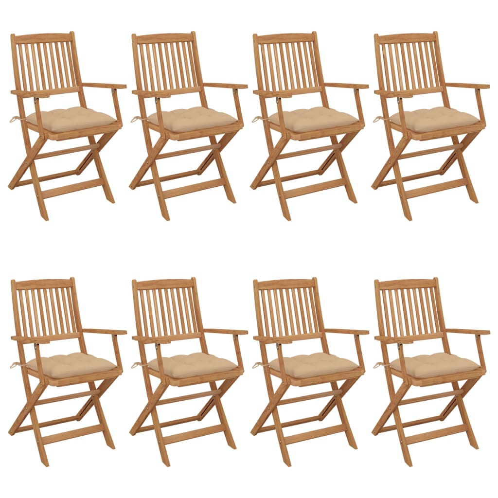 Tuinstoelen 8 st inklapbaar met kussens massief acaciahout