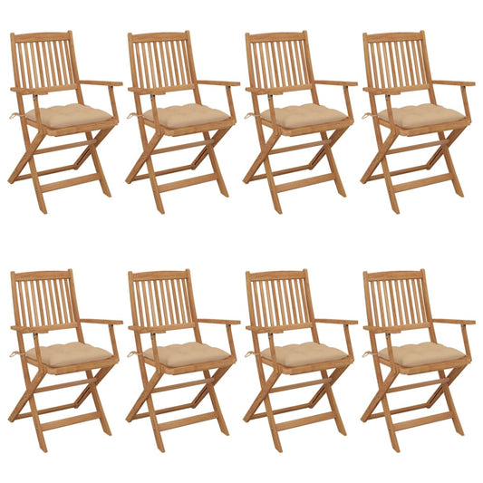 Tuinstoelen 8 st inklapbaar met kussens massief acaciahout